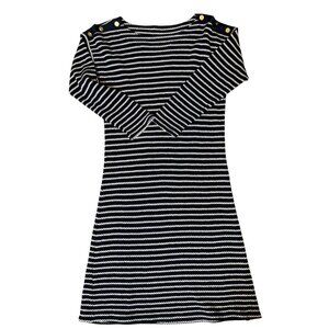 Talbots Navy & White Striped Knit Button‑Shoulder Dress LG Nautical, French Chic